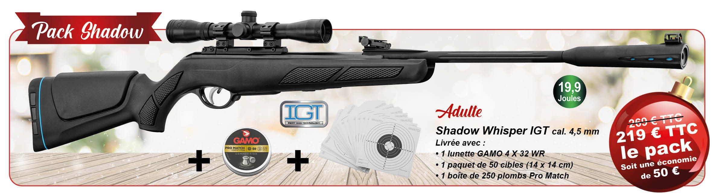 Carabine à plomb Gamo Shadow DX Inter avec Lunette de visée et plombs