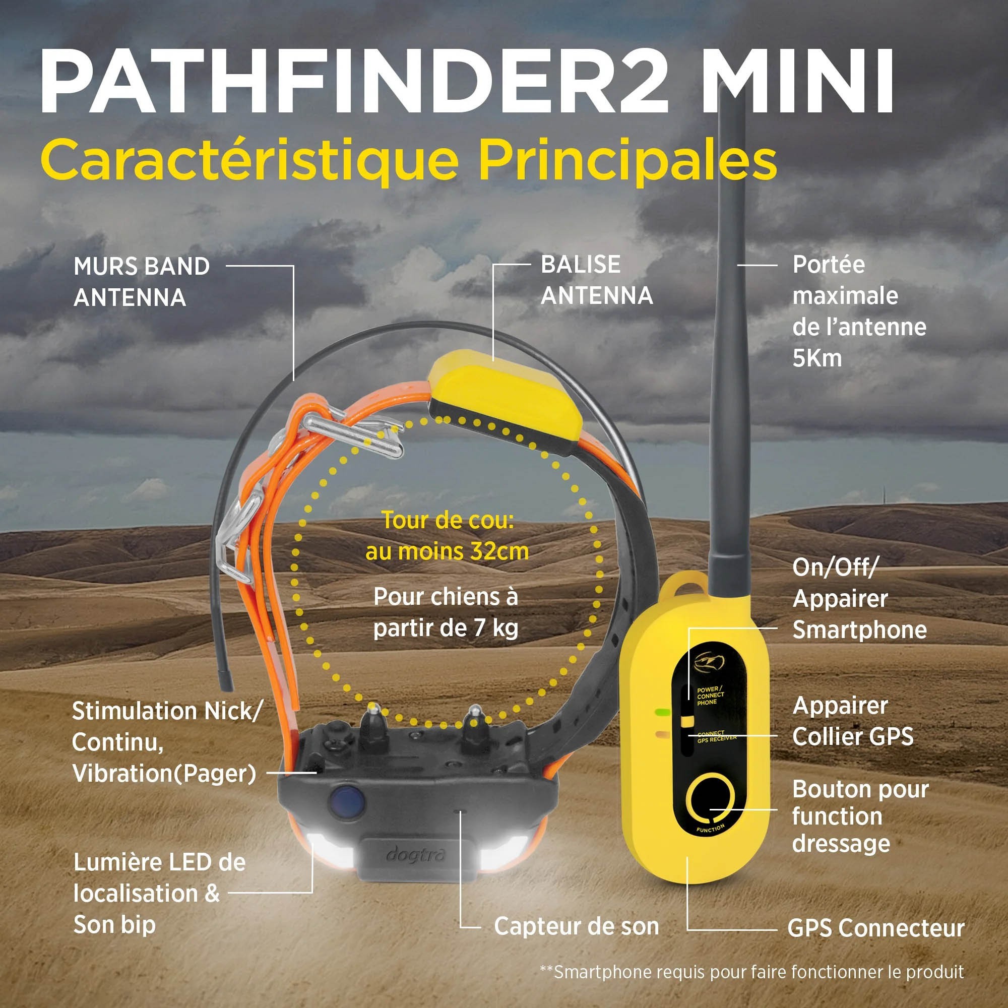 Collier GPS Dogtra Pathfinder2, fonctionne avec votre smartphone